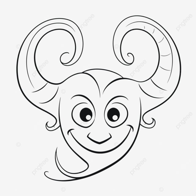 Cute horn shaped goat cartoon face vector illustration design printable for kids coloring pages and cards outline sketch drawing horns drawing horns outline horns sketch png and vector with transparent background for