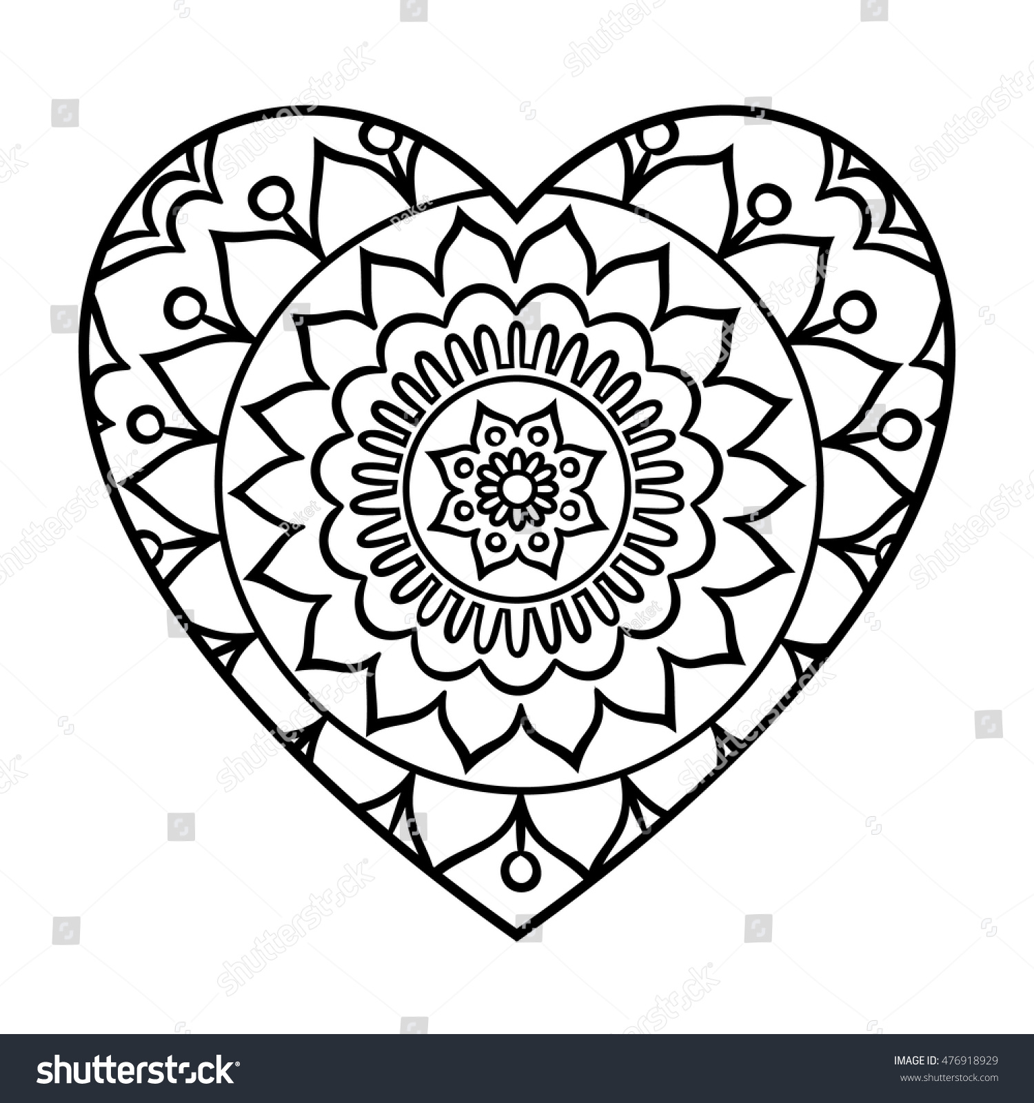 Doodle heart mandala coloring page outline stock vector royalty free
