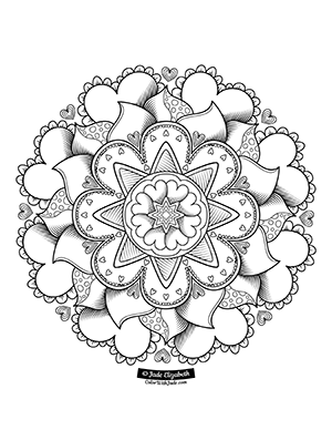 Heartflower mandala coloring page