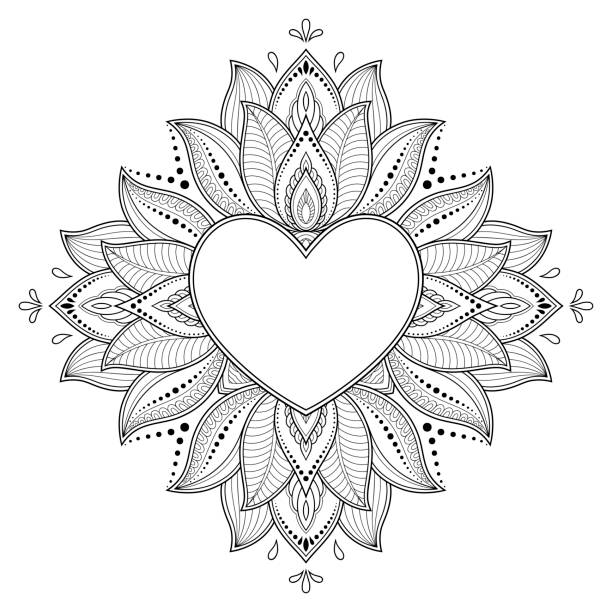 Circular pattern in form of mandala with frame in shape of heart decorative ornament in ethnic oriental mehndi style outline doodle hand draw vector illustration antistress coloring book page stock illustration