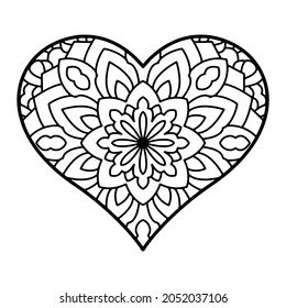 Doodle heart decorative mandala coloring page stock vector royalty free