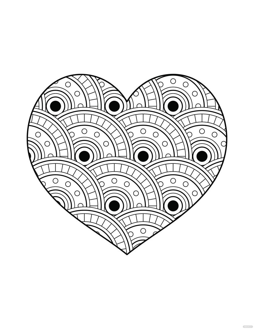 Free heart shaped mandala coloring page