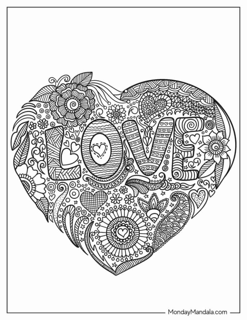 Heart coloring pages free pdf printables