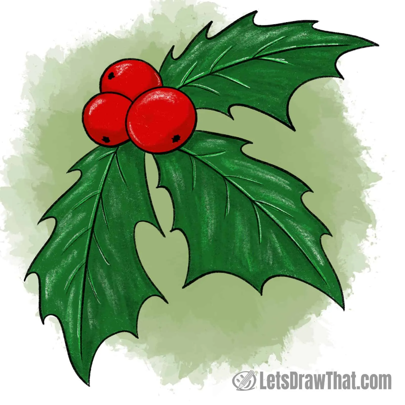 How to draw holly for christmas