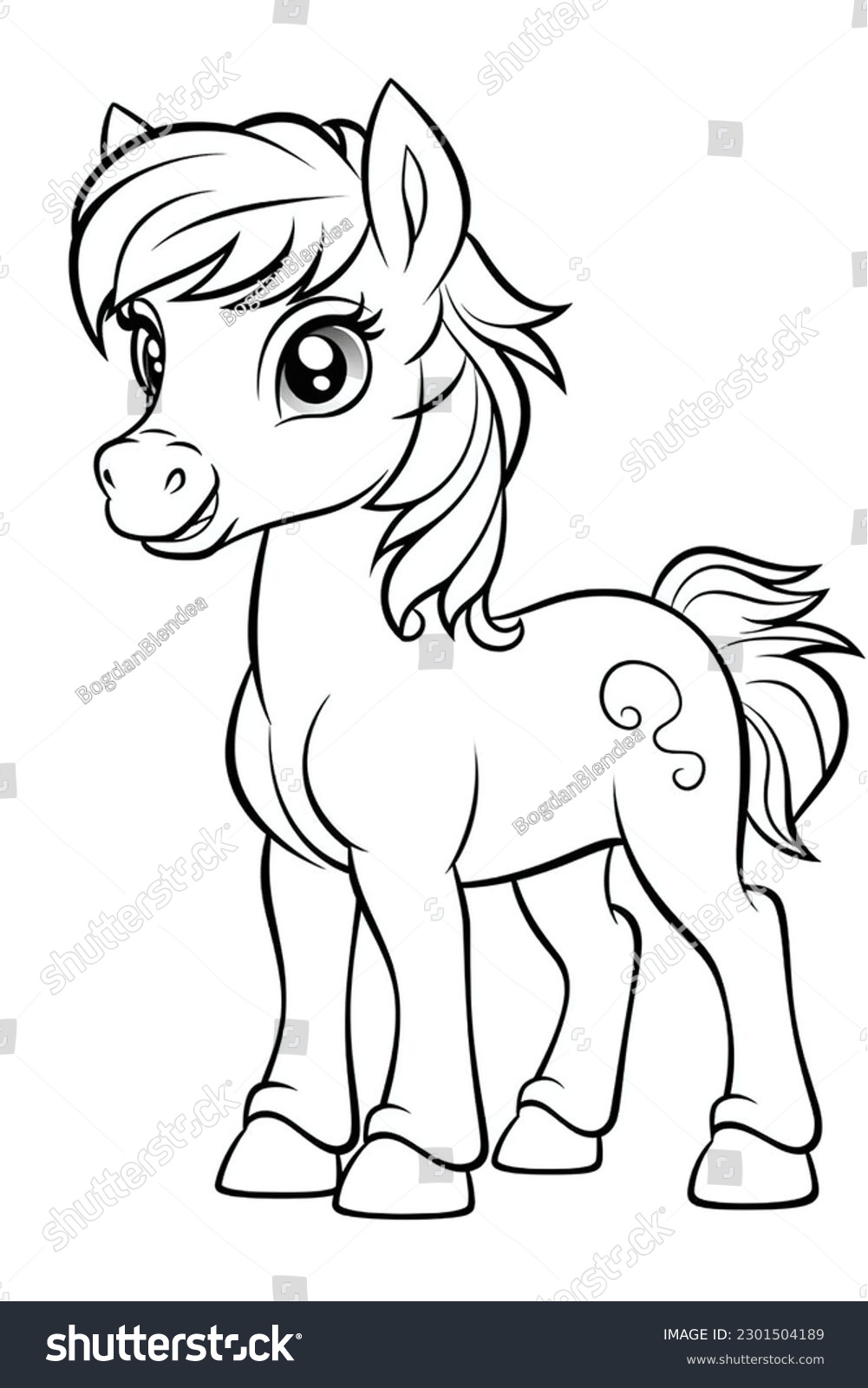 Coloring page kids adorable pony very stock illustration