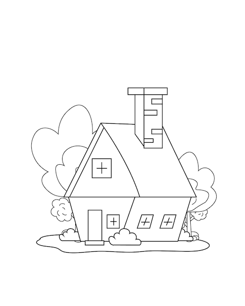 Premium vector simple house coloring page simple modern house coloring page