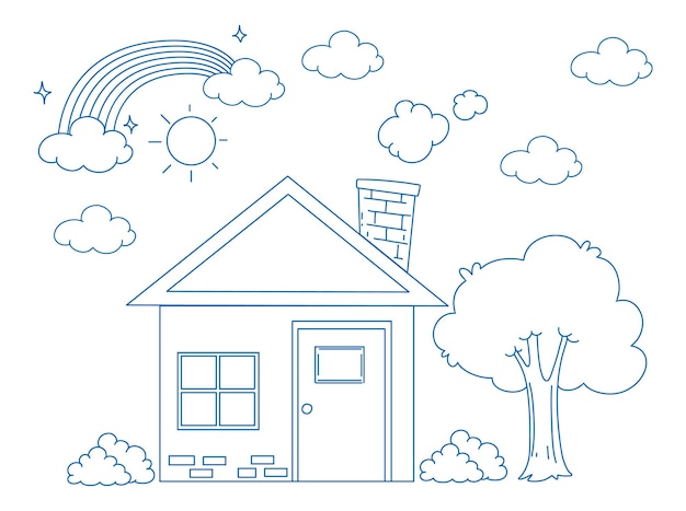 Easy house coloring book images