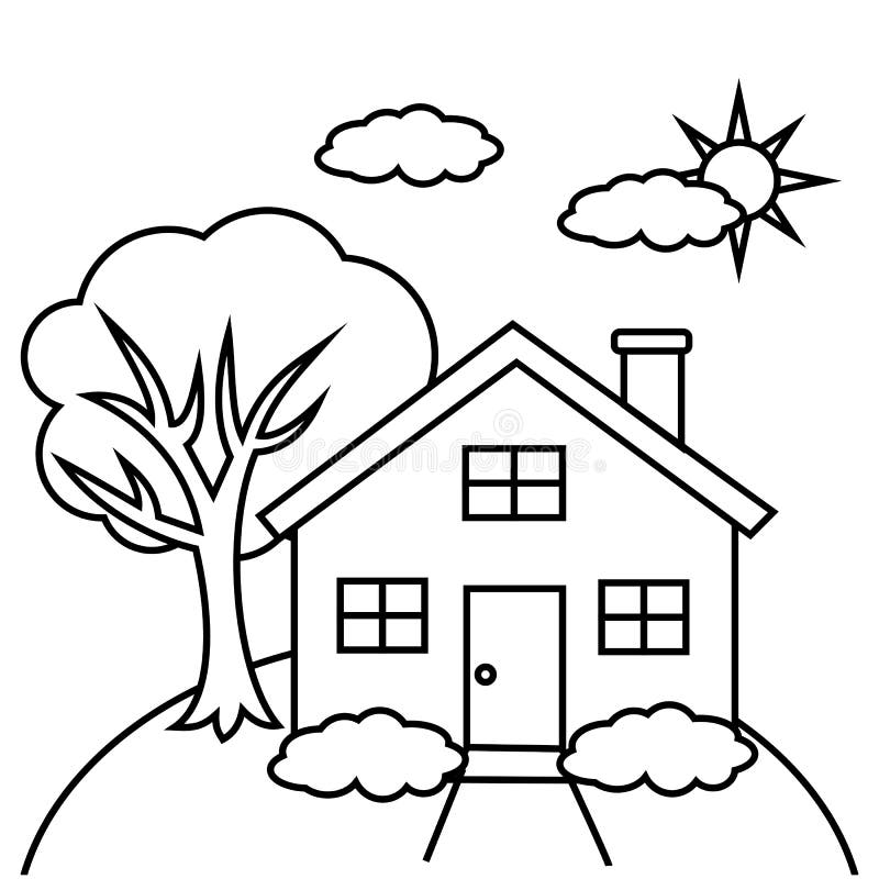 Beautiful house coloring pages the property of the house is white with thick black lines stock vector