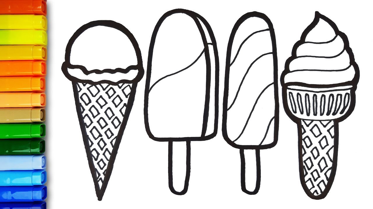 How to draw ice cream easy simple drawing ideas and coloring pages for kids