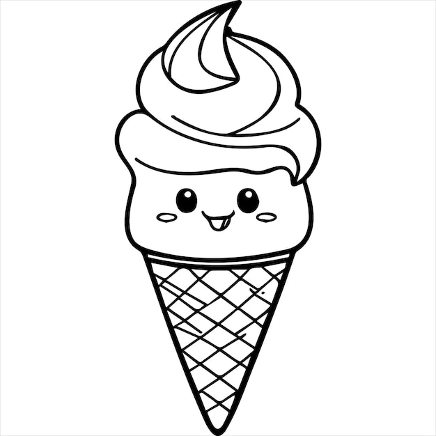 Premium vector kawaii ice cream cone coloring page