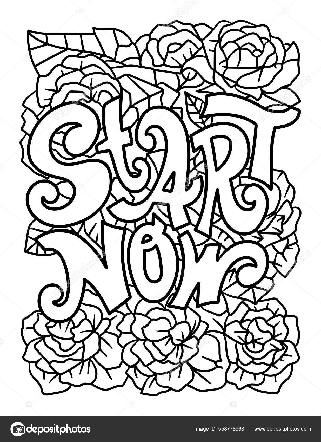 Start now motivational quote coloring page stock vector by abbydesign