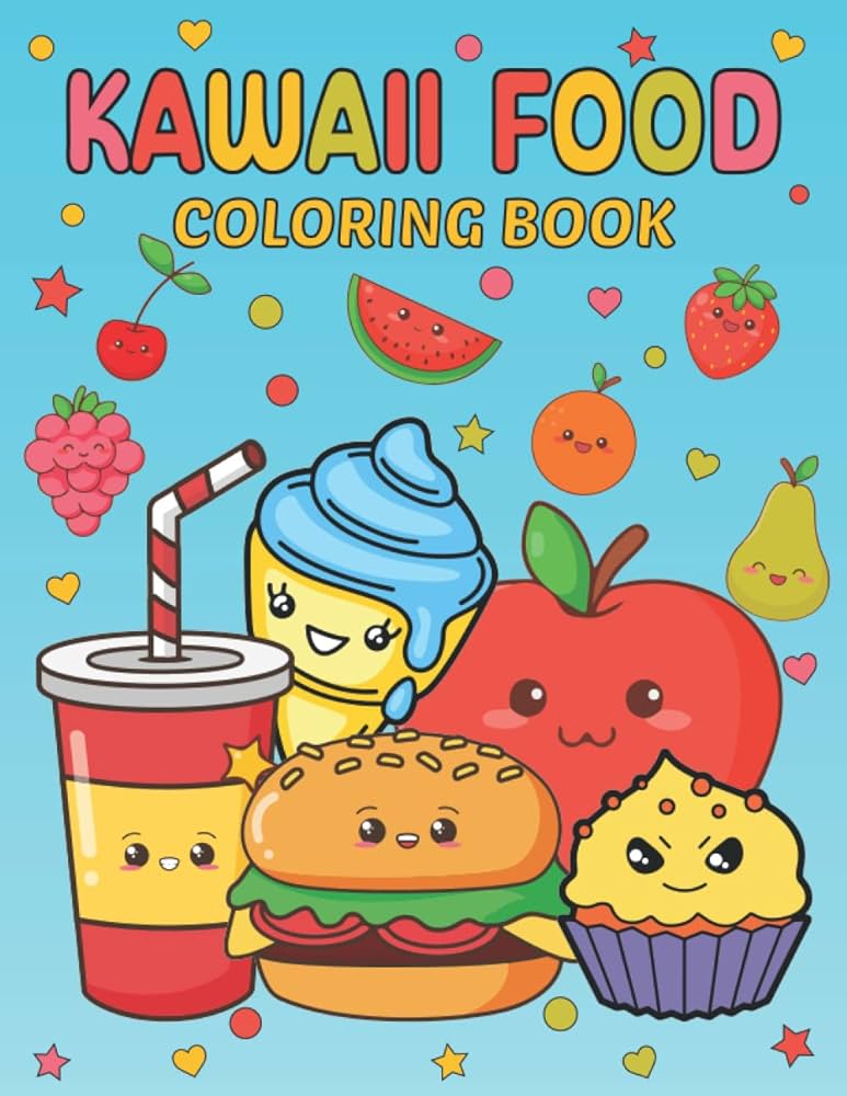 Kawaii food coloring book kawaii food coloring pages for kids boys girls featuring simple designs of cupcakes donuts candy ice cream fruits drinksand more publishing alexa l books