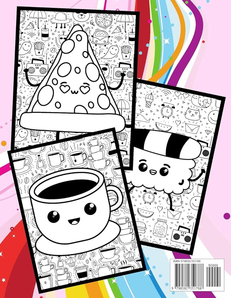Cute kawaii food coloring book adorable easy and simple coloring pages for kids and adults relaxation fun gift for japan lovers press blue force books
