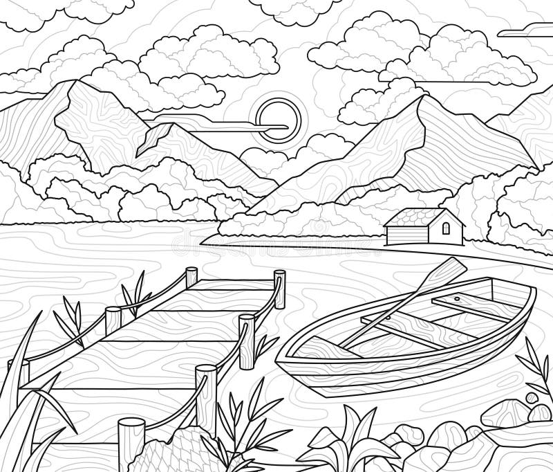 Boat on lake abstract concept stock vector