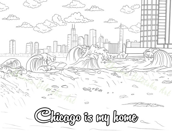 Chicago lake printable adult coloring page sketch drawings coloring at home activity inspirational quote download now