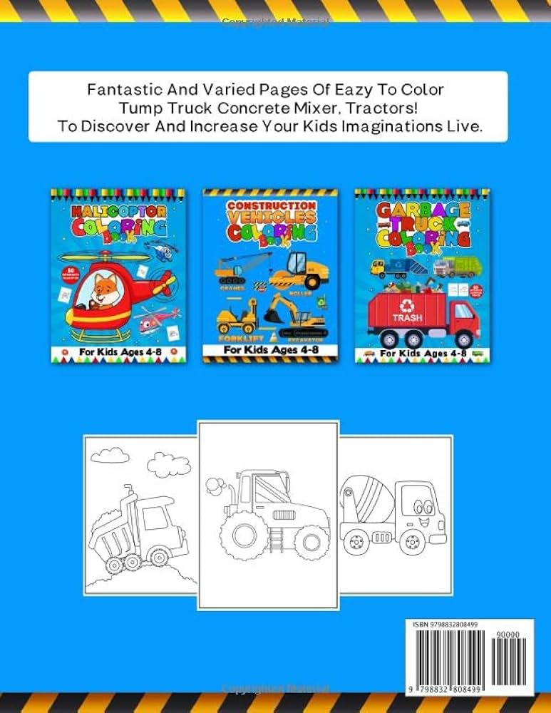 Concrete mixer dump truck tractors coloring book for kids ages