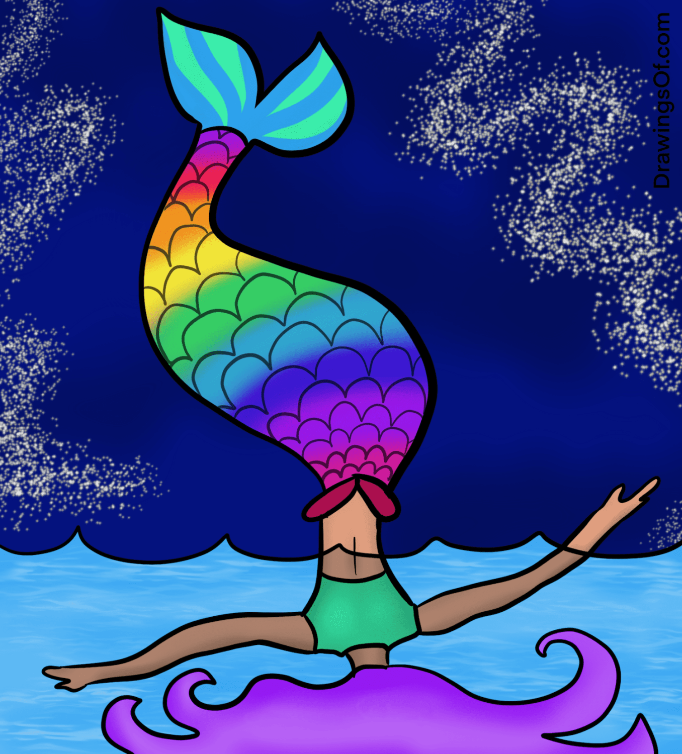 Mermaid tail drawing easy cute instructions