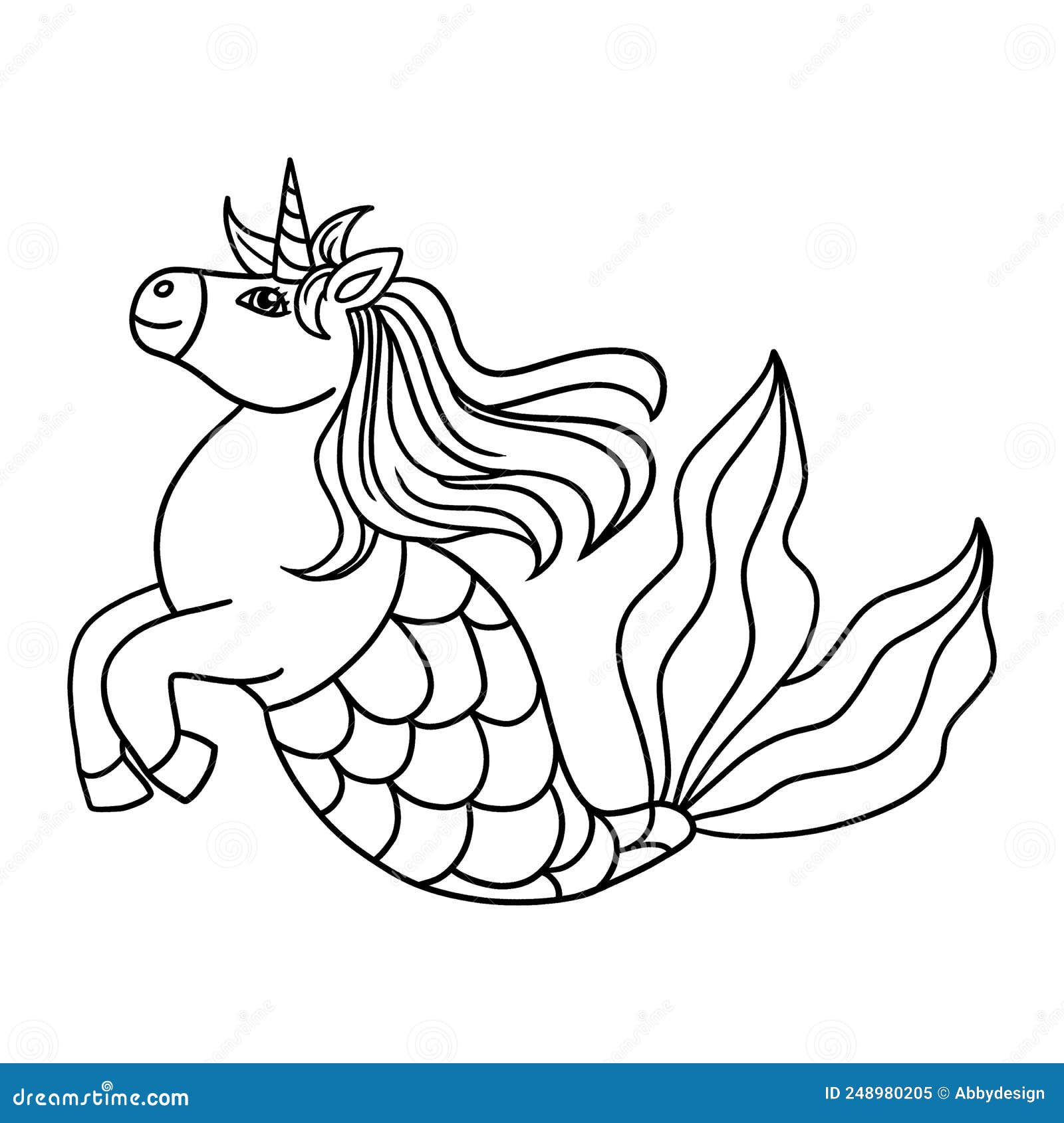 Mermaid unicorn isolated coloring page for kids stock vector