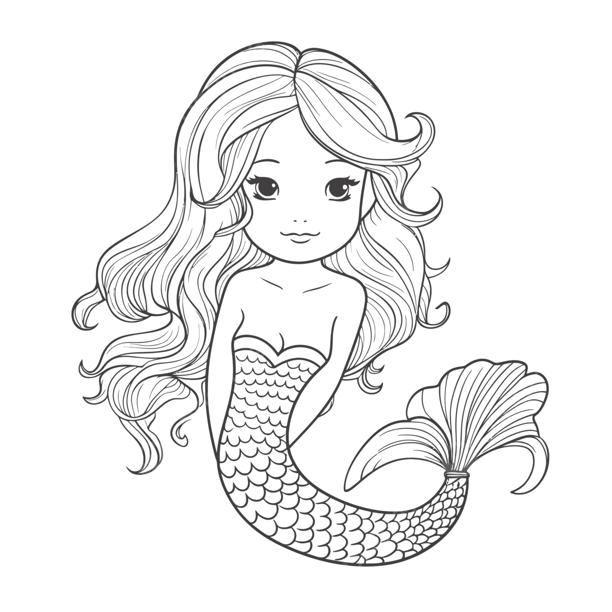 Mermaid coloring page drawing little girl with long hair outline sketch vector mermaid tail drawing mermaid tail outline mermaid tail sketch png and vector with transparent background for free download