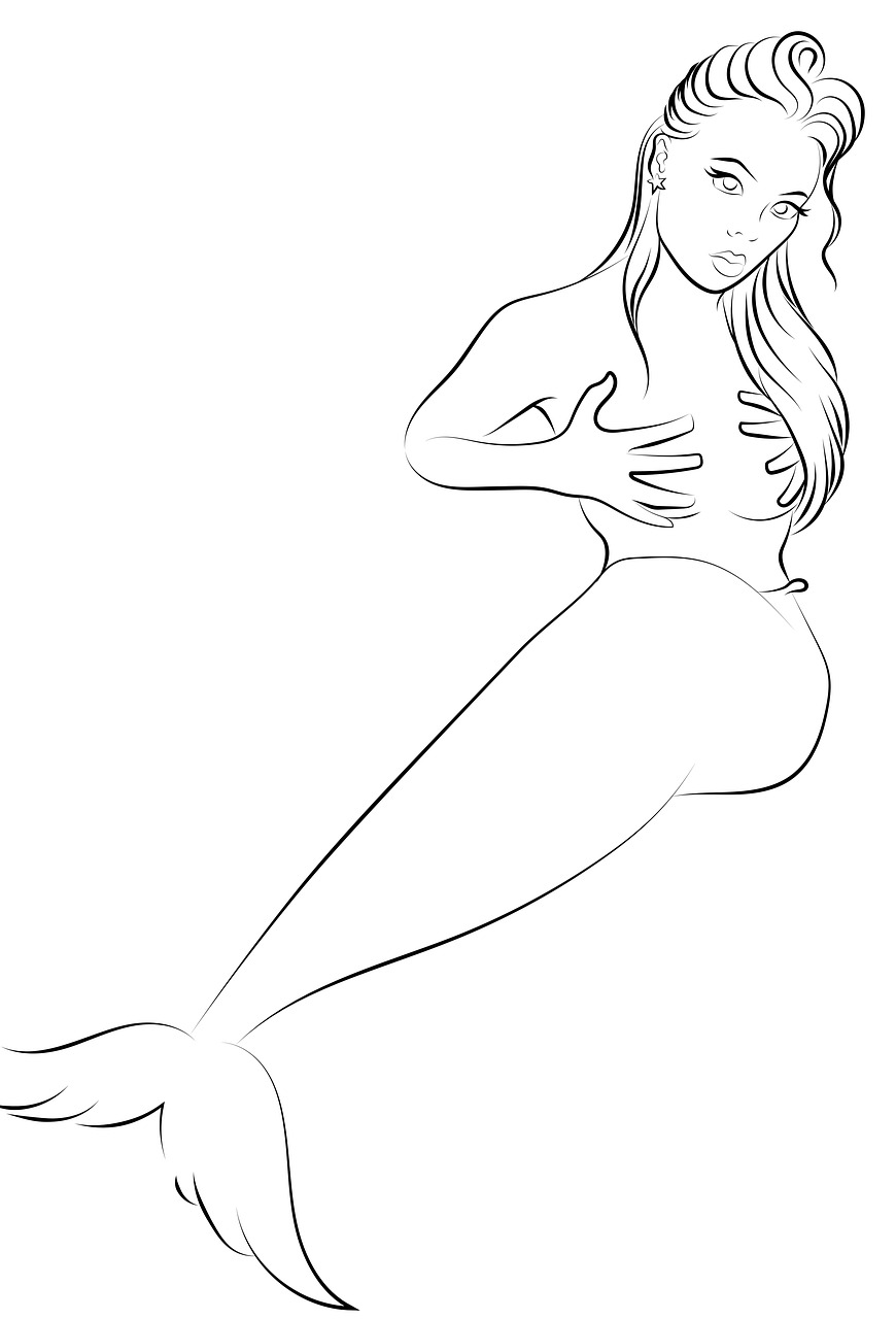 Download mermaid drawing coloring page royalty