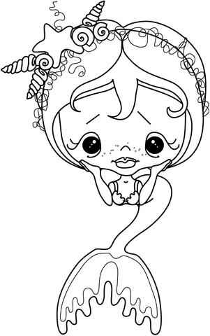 Sad little girl mermaid coloring page free printable coloring pages