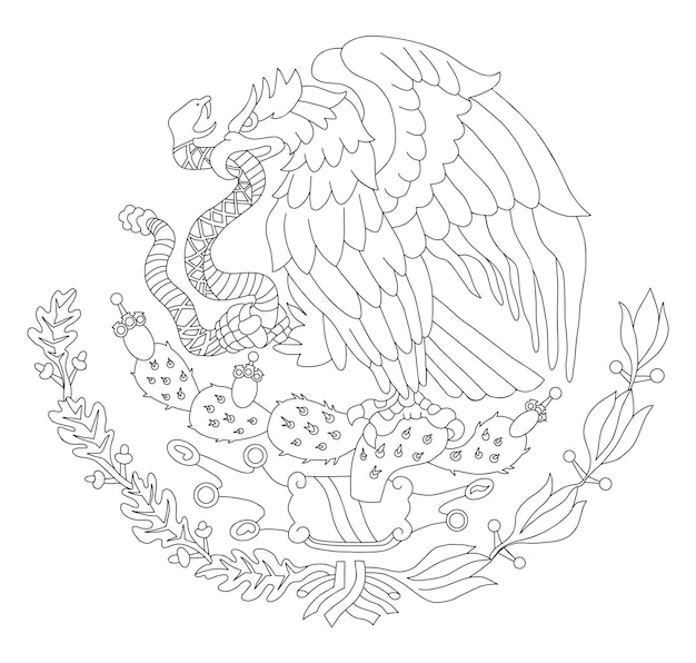 Premium vector mexican flag emblem black silhouette mexican coat arms with eagle vector illustration