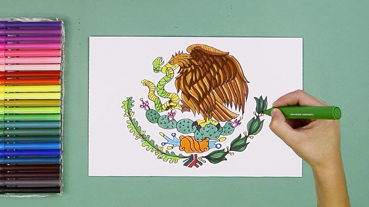 How to draw mexico coat of arms national emblem
