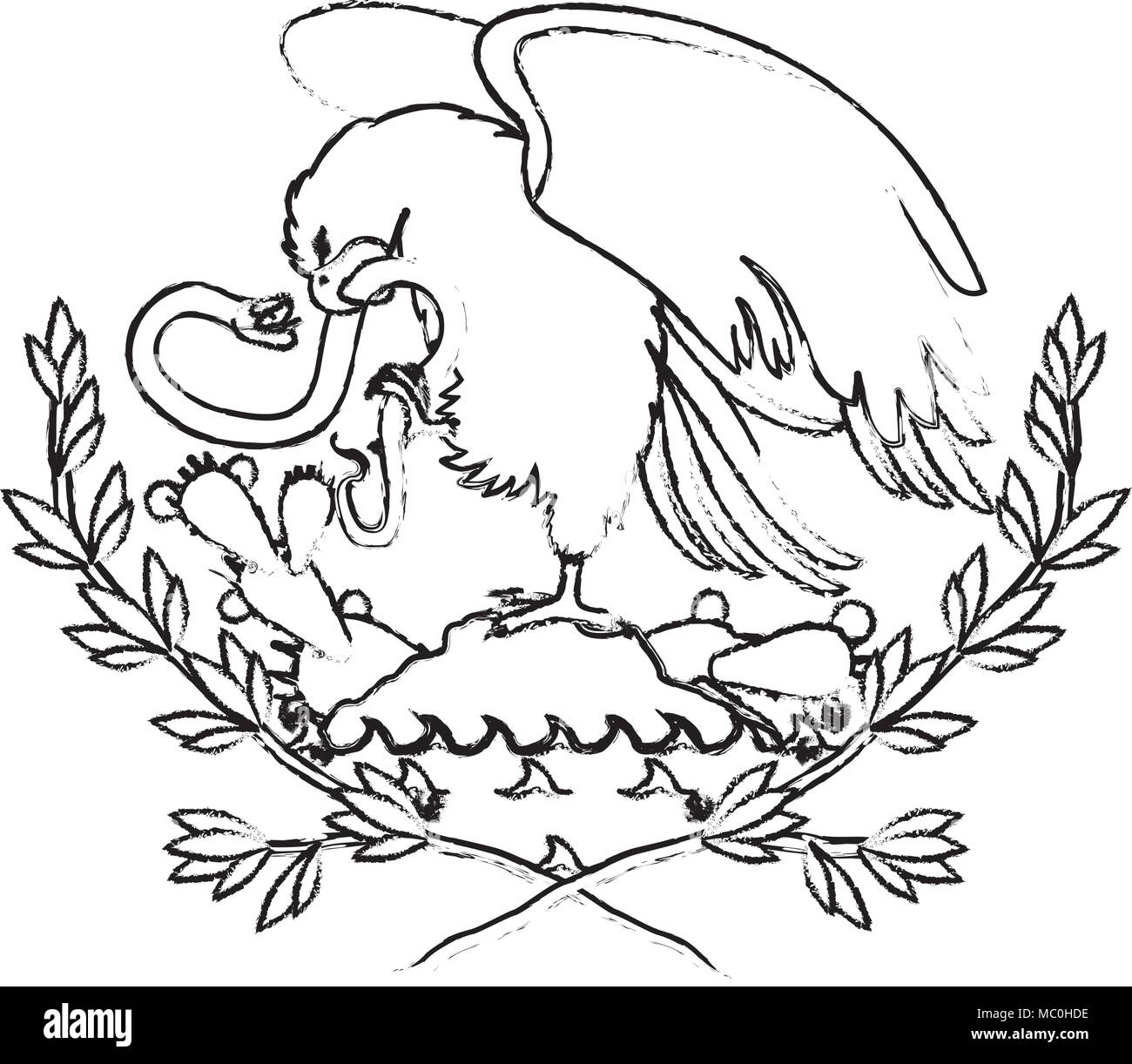 Mexican flag eagle black and white stock photos images