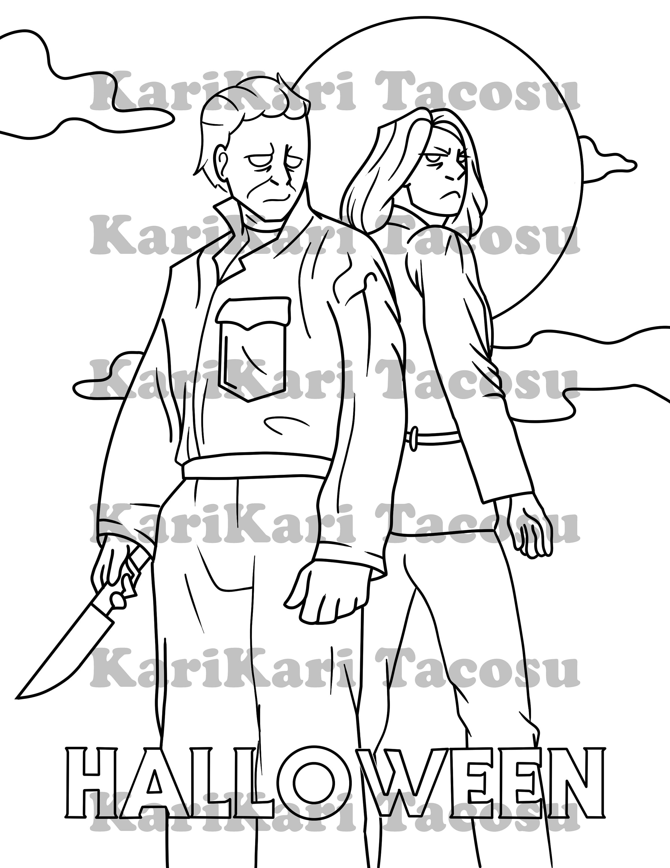 Michael myers and laurie coloring page digital download download now