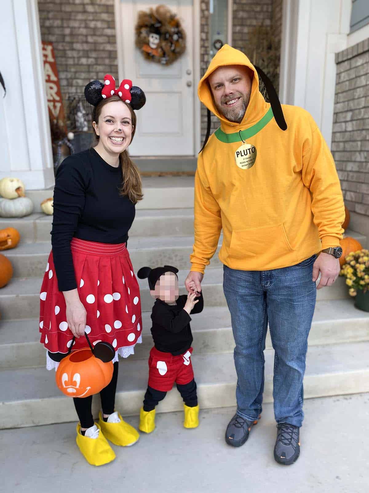 Diy mickey mouse minnie and pluto family halloween costumes