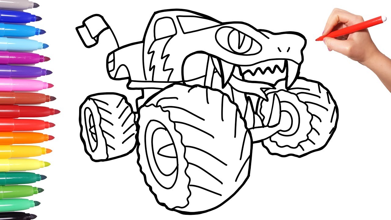 New snake monster truck car coloring pages for kids how to draw car coloring book for chidren