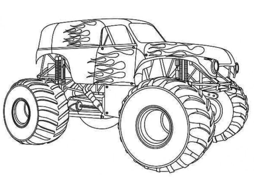 Flame monster truck coloring page