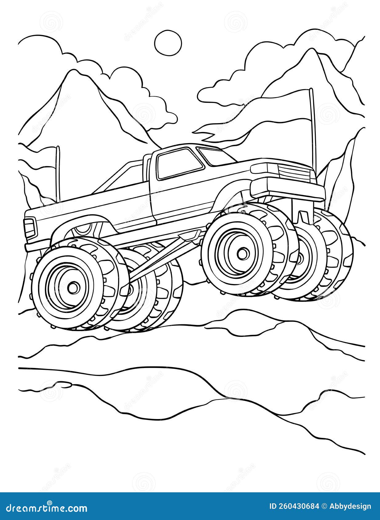 Monster truck coloring page for kids stock vector