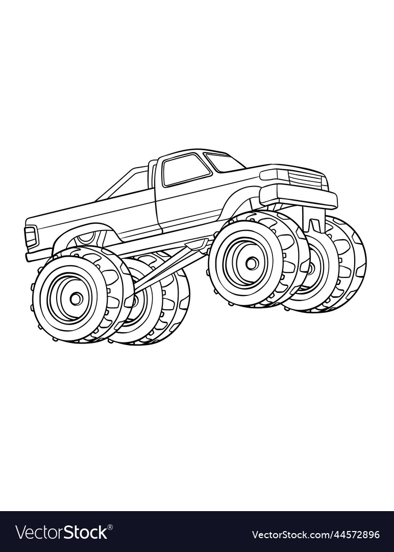 Monster truck isolated coloring page for kids vector image