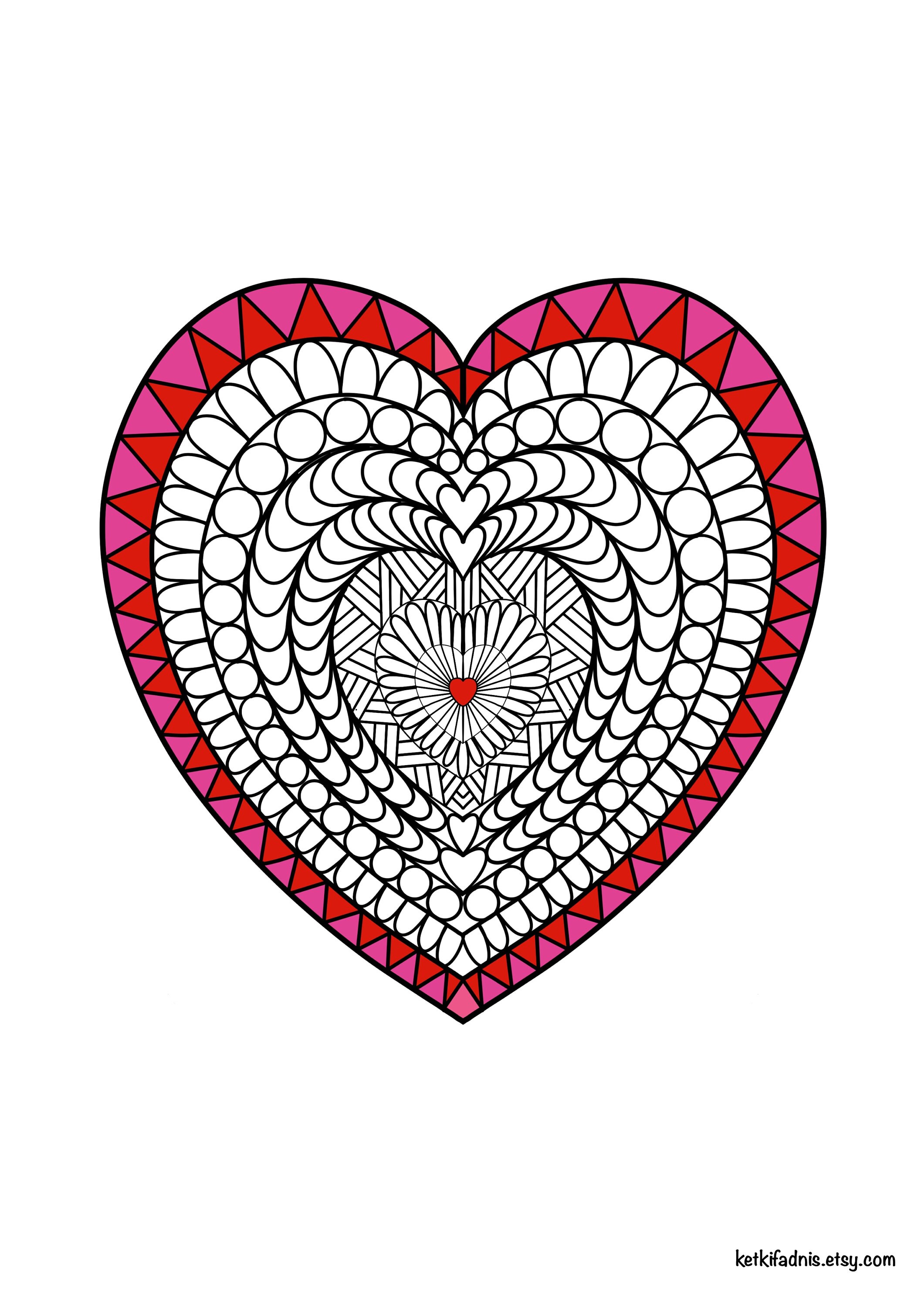 Heart pdf digital download valentines day coloring page zentangle