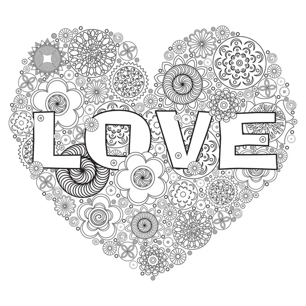 Heart shape pattern for coloring book floral imitation of retro doodle hand drawing black and white background of zentangle coloring book page for adult stock vector by goldenshrimp