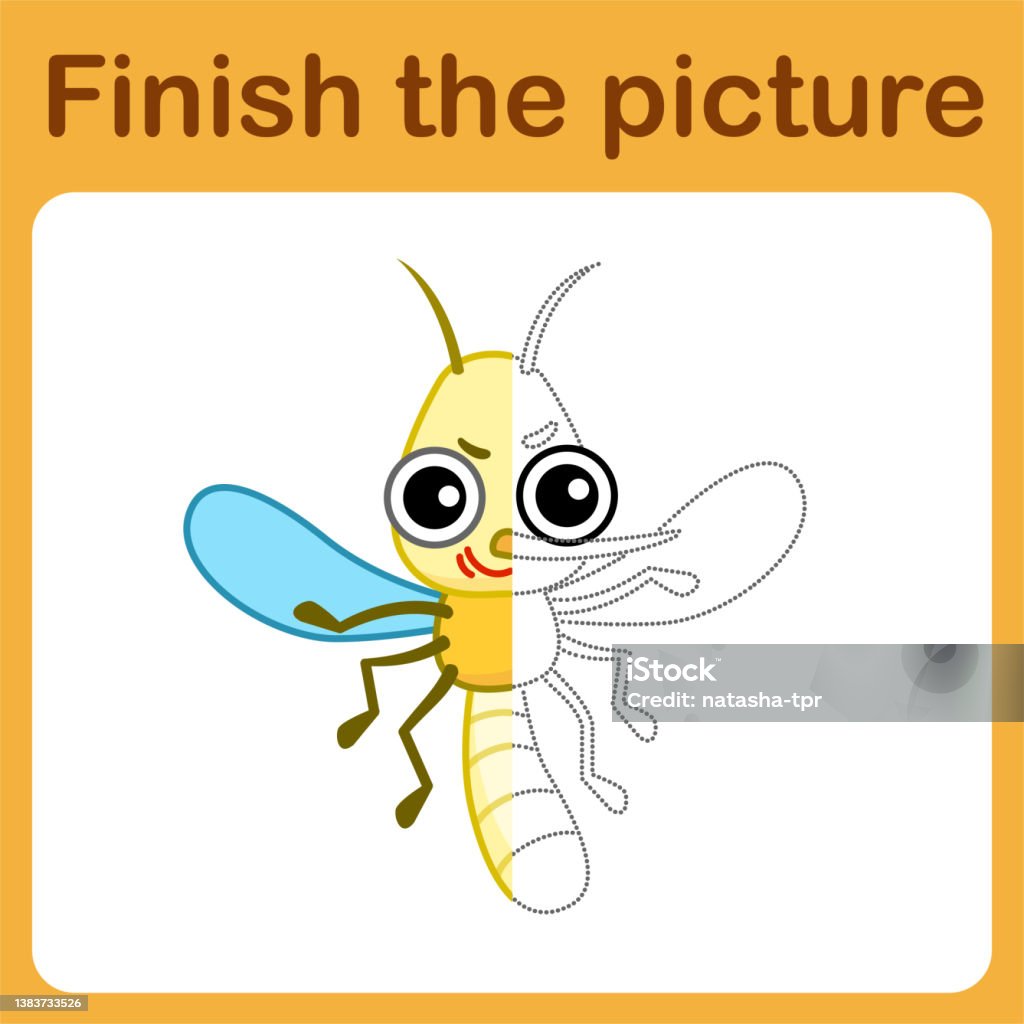 Connect the dot and plete the picture simple coloring funny insect mosquito drawing game for children stock illustration