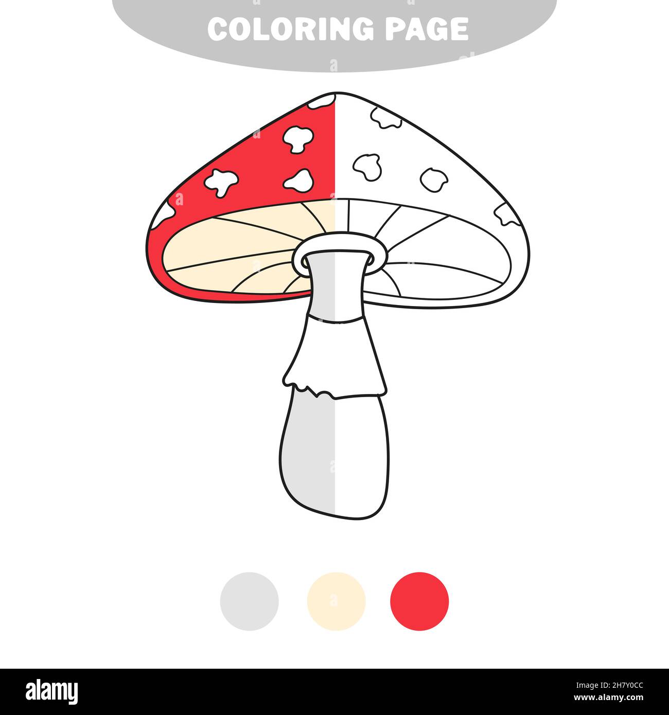 Simple coloring page coloring book page template with fly agaric mushroom vector illustration half painted picture with color samples stock vector image art