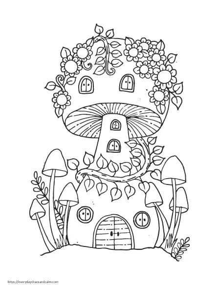 Fun mushroom coloring pages for kids adults