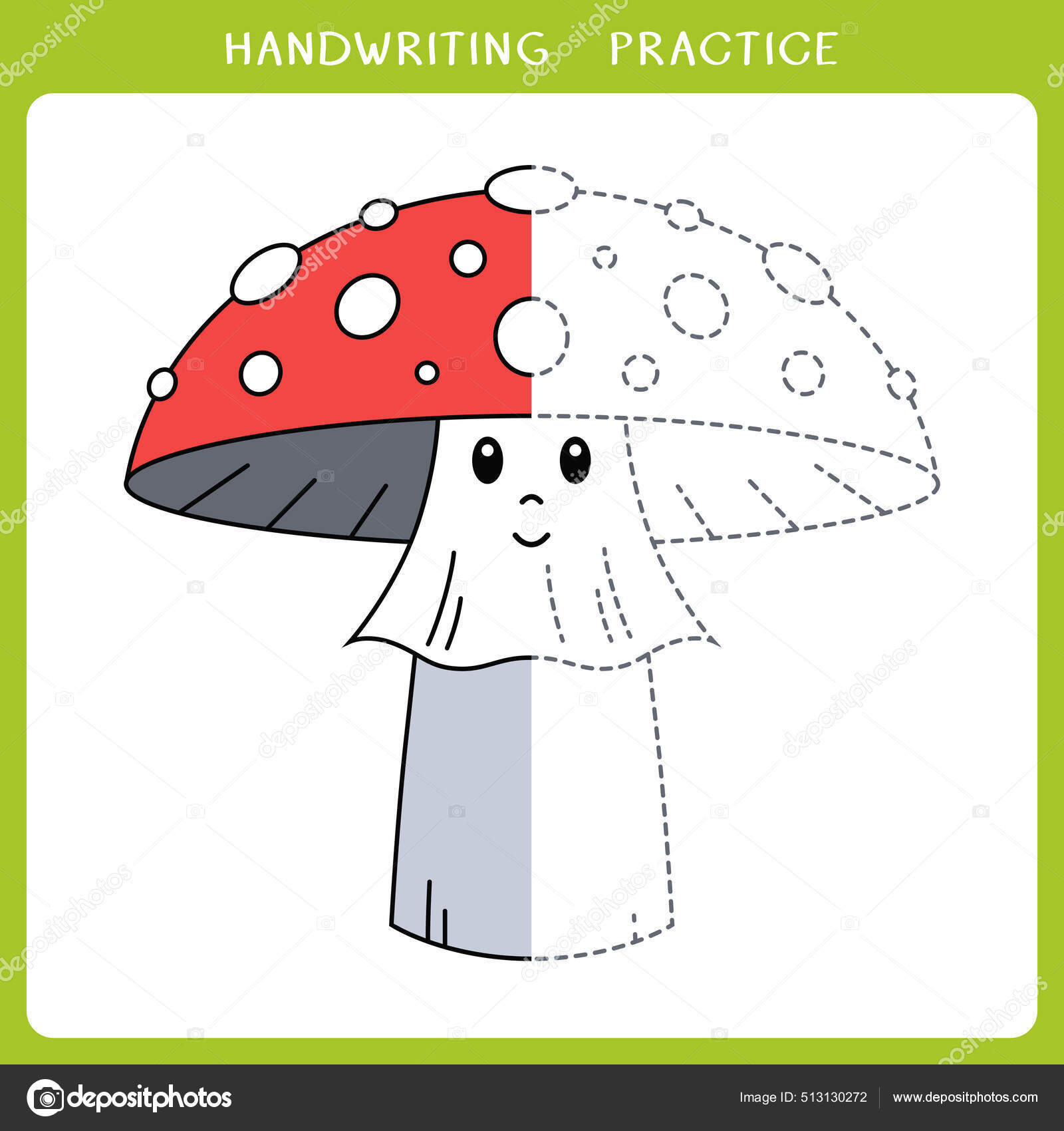 Handwriting practice sheet simple educational game kids cute mushroom coloring stock vector by olyarutayandexru