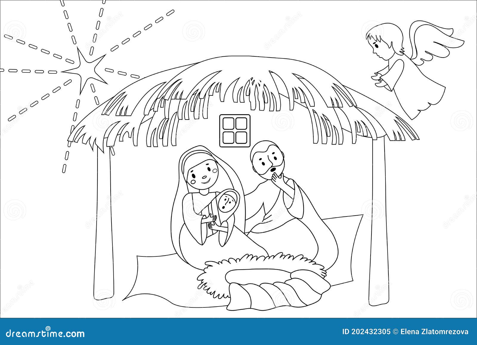 Hand drawn coloring pages for kids and adult a christmas nativity scene coloring cartoon stock vector