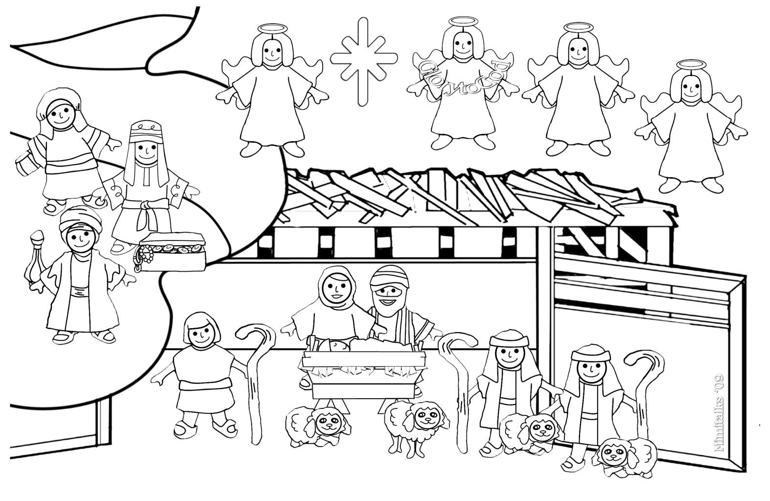 Christmas nativity scene coloring pages for children