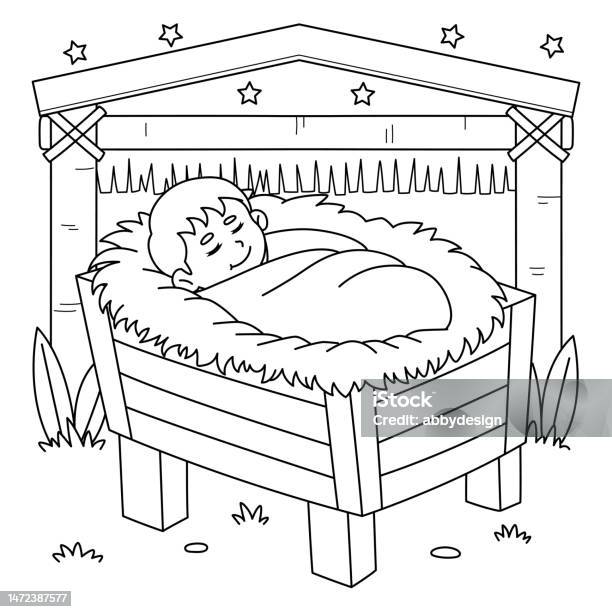 Christian baby jesus coloring page for kids stock illustration