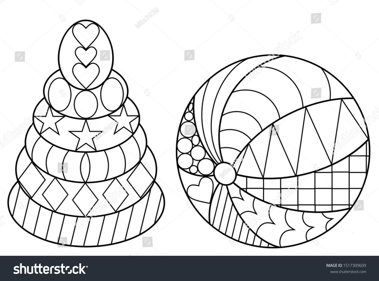 Set two coloring pages children simple stock illustration