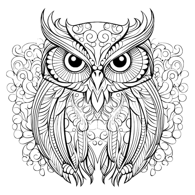 Premium vector beautiful owl coloring pages drawing for kids