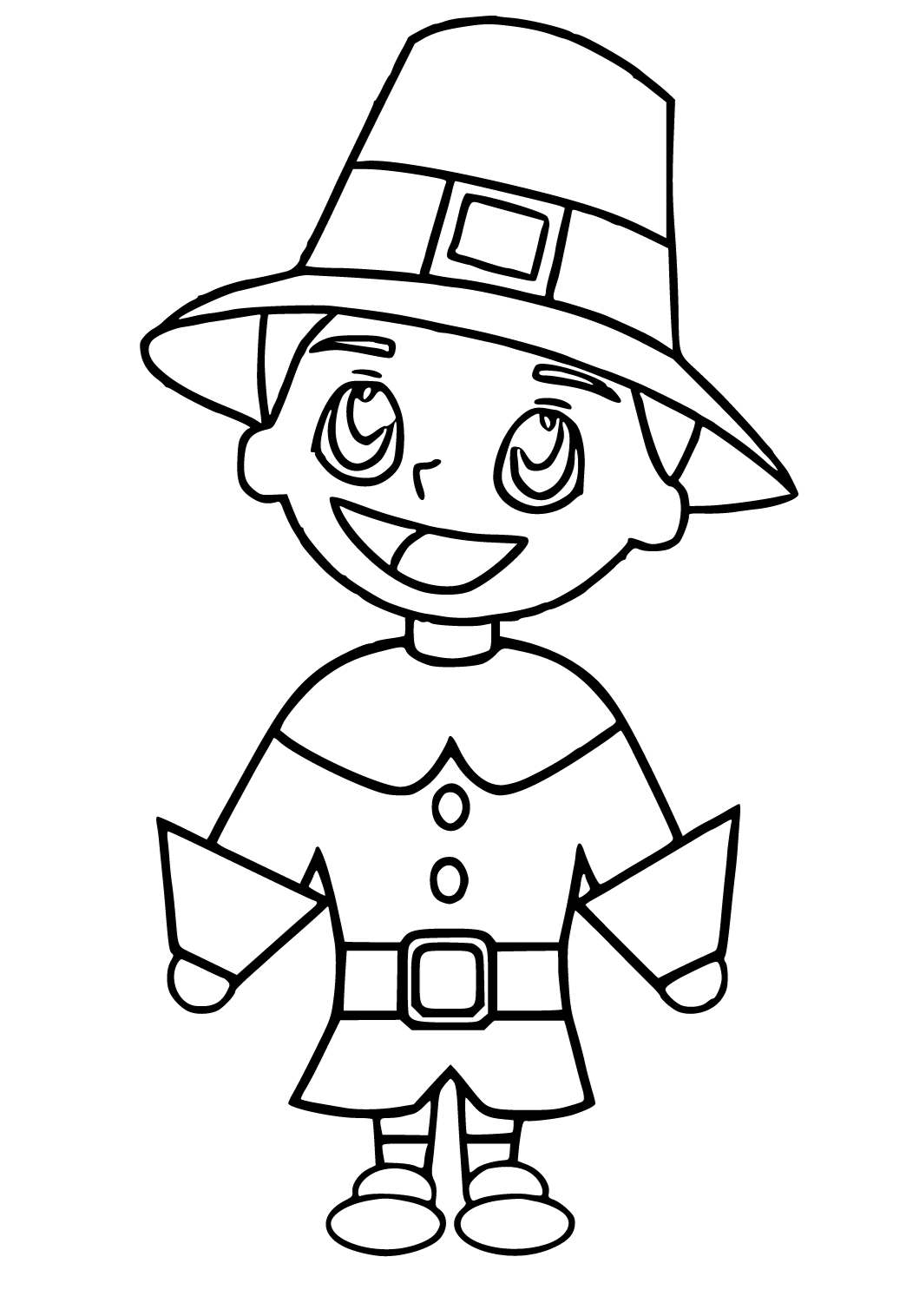 Free printable pilgrim easy coloring page for adults and kids