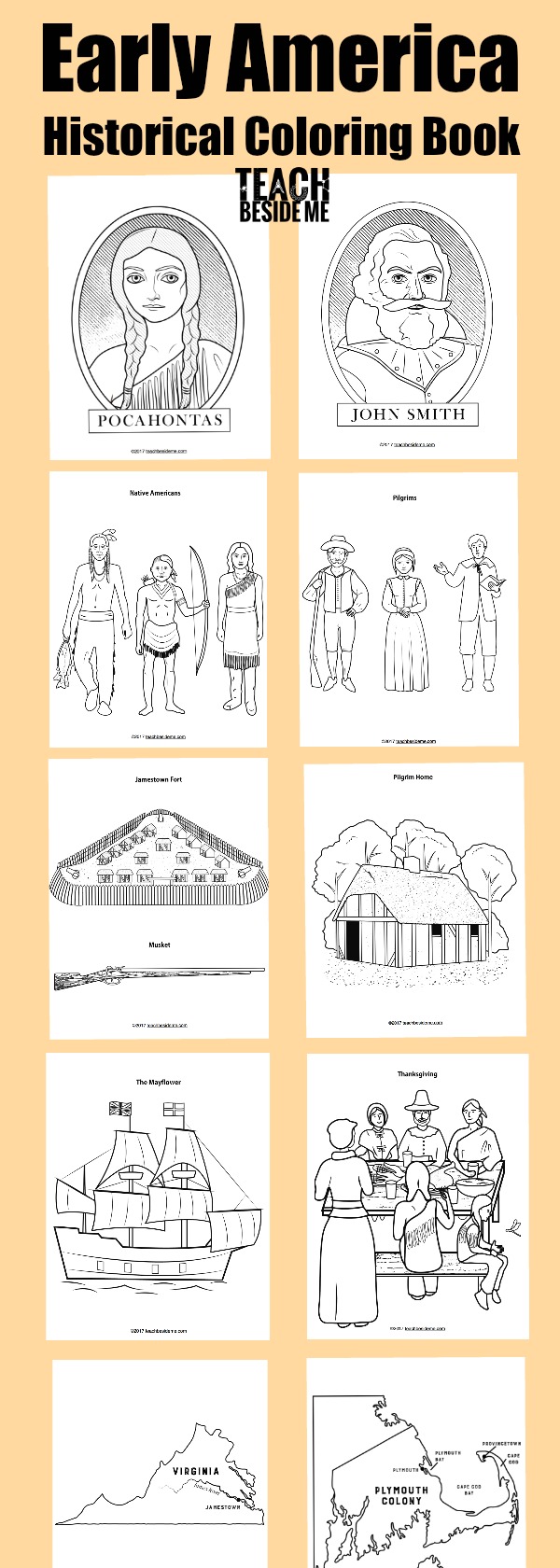 Historical early america coloring book