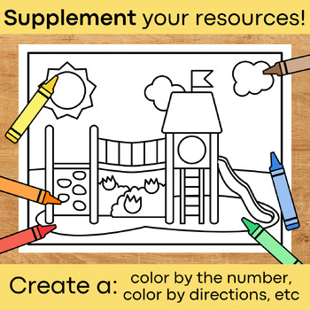 Playground school mercial use easy coloring page scenes