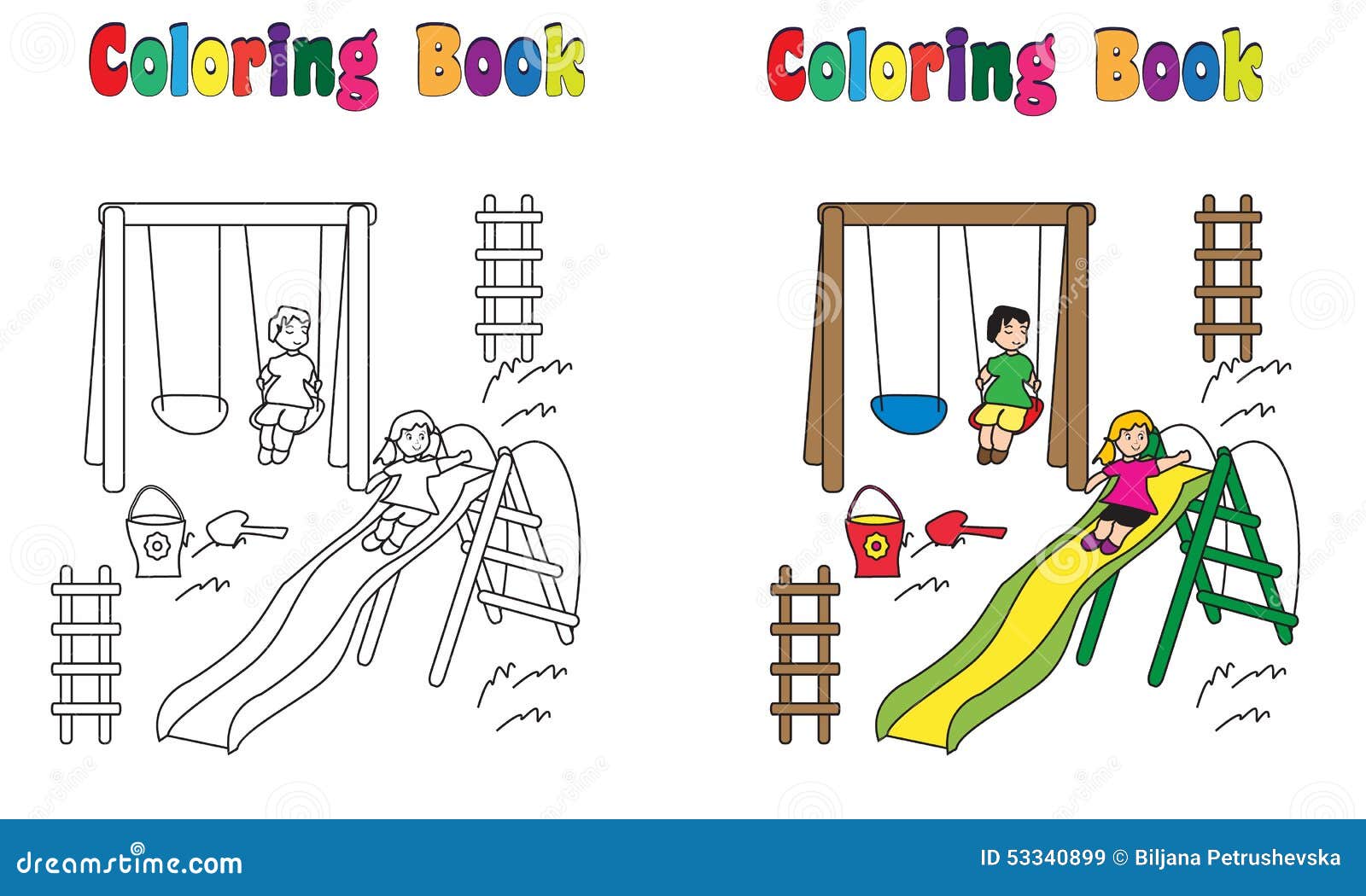 Coloring book playground with children stock vector