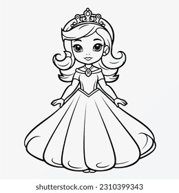 Black white princess illustration minimalistic coloring stock vector royalty free
